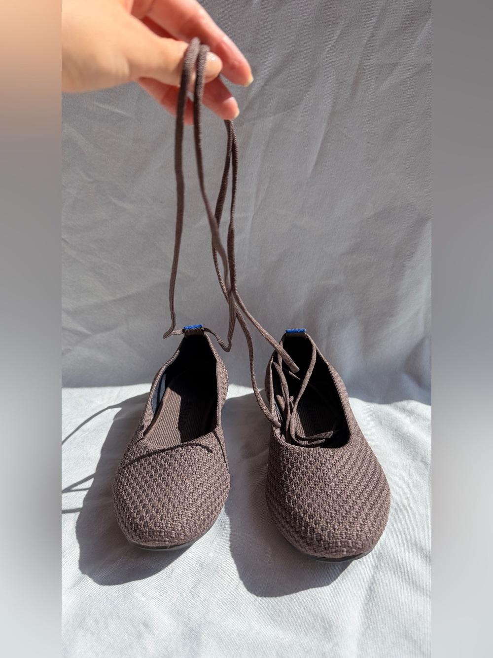 Rothy’s Maple Brown Ballet Flats Shoes Slip On Ankle Tie Square Toe Knit Mesh 7 - Picture 2 of 9